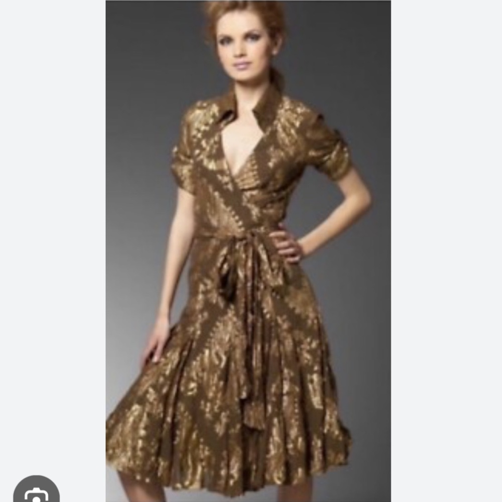 Diane von Furstenberg brown and gold wrap dress